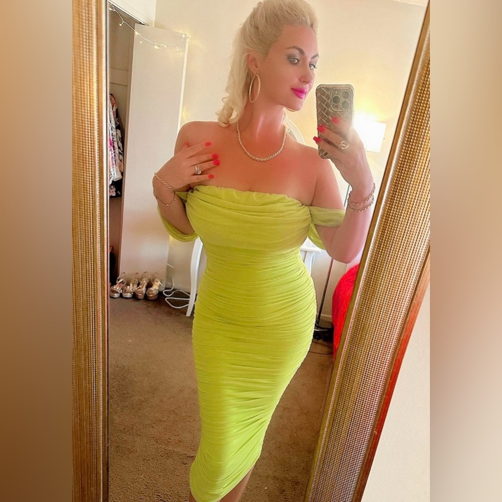 Elegant Off-Shoulder Lime Dress